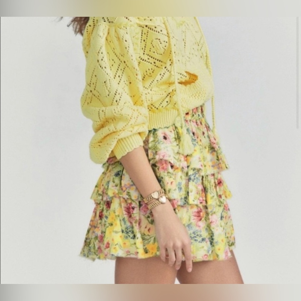 LoveShack Fancy Brynlee Skirt Rainbow Skies floral silk blend NWT